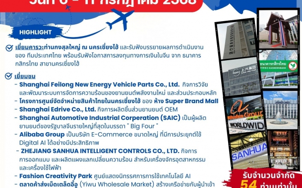 ขอเชิญเข้าร่วมกิจกรรม THAILAND BOARD OF INVESTMENT สร้างเครือข่ายและเพิ่มศักยภาพการลงทุน ให้กับผู้ประกอบการ SMEs ณ นครเซี่ยงไอ้ เมืองหางโจว สาธารณรัฐประชาชนจีน